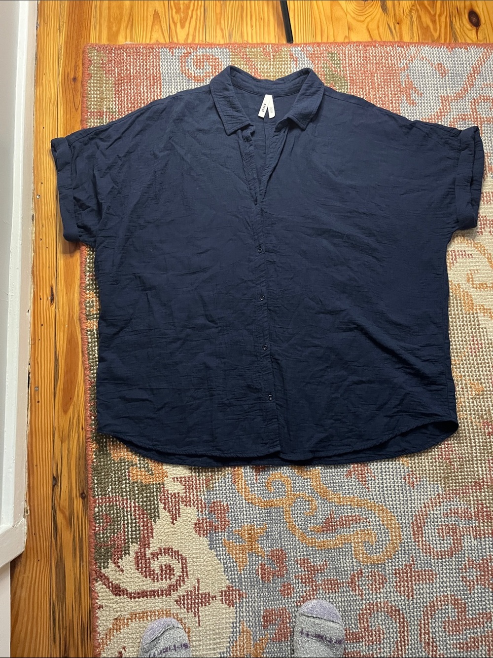 Pact Shirt Coastal Double Gauze Oversized Navy Womans Size XL